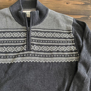 Men’s Weatherproof Vintage Gray & White Fair Isle Quarter-Zip Sweater L Cotton